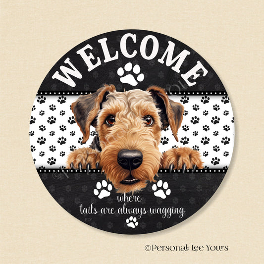 Peeking Pups Wreath Sign * Airedale Terrier * Round * Lightweight Metal