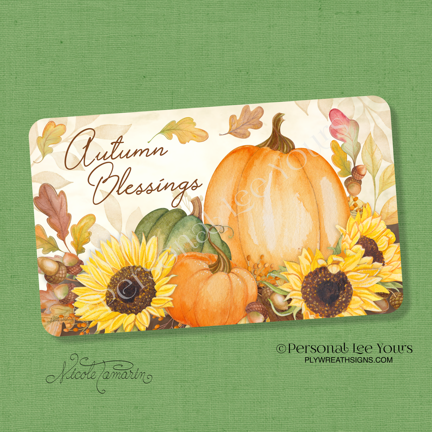 Nicole Tamarin Exclusive Sign * Autumn Blessings 2 * Horizontal * 3 Sizes * Lightweight Metal