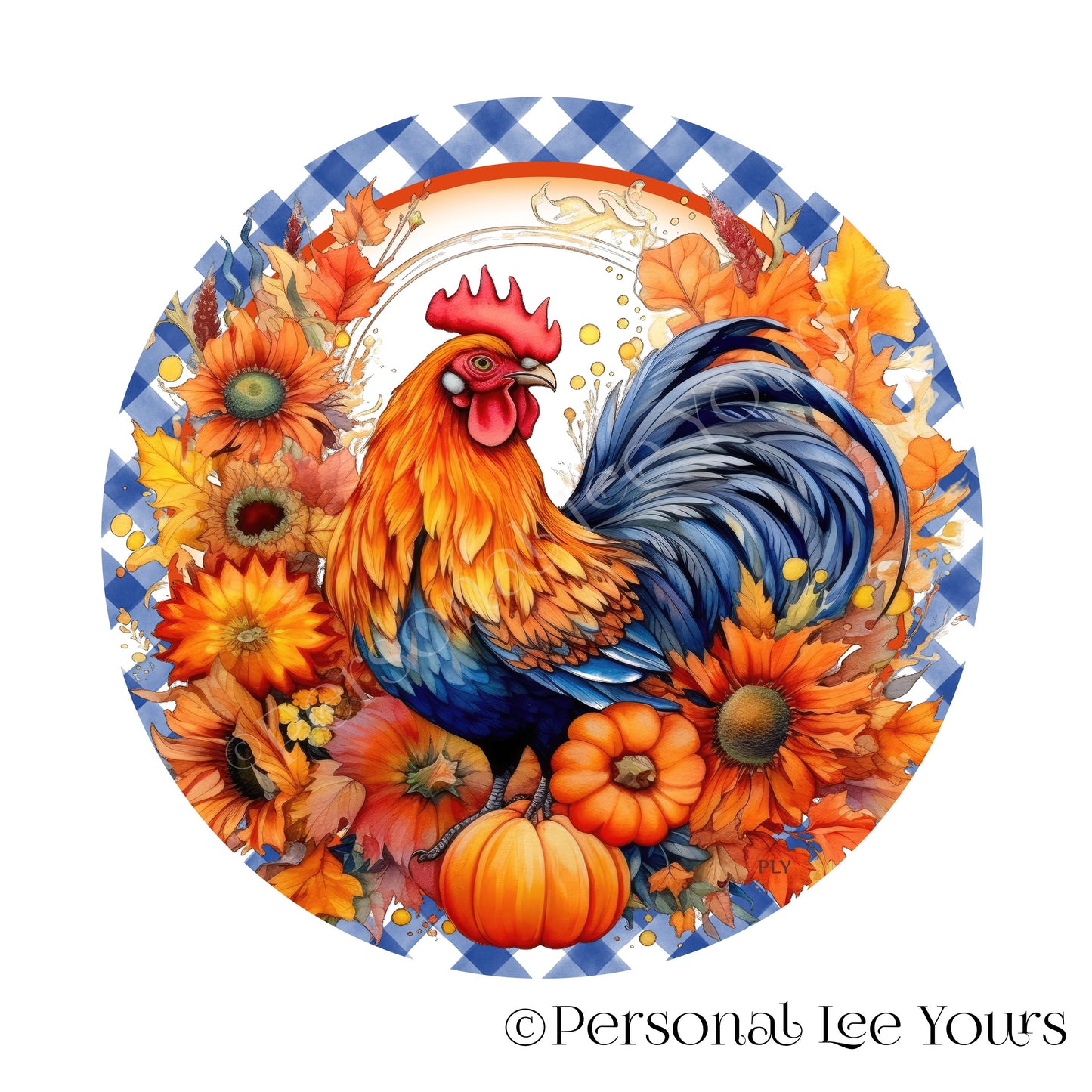 Fall Wreath Sign * Autumn Rooster * Round * Lightweight Metal