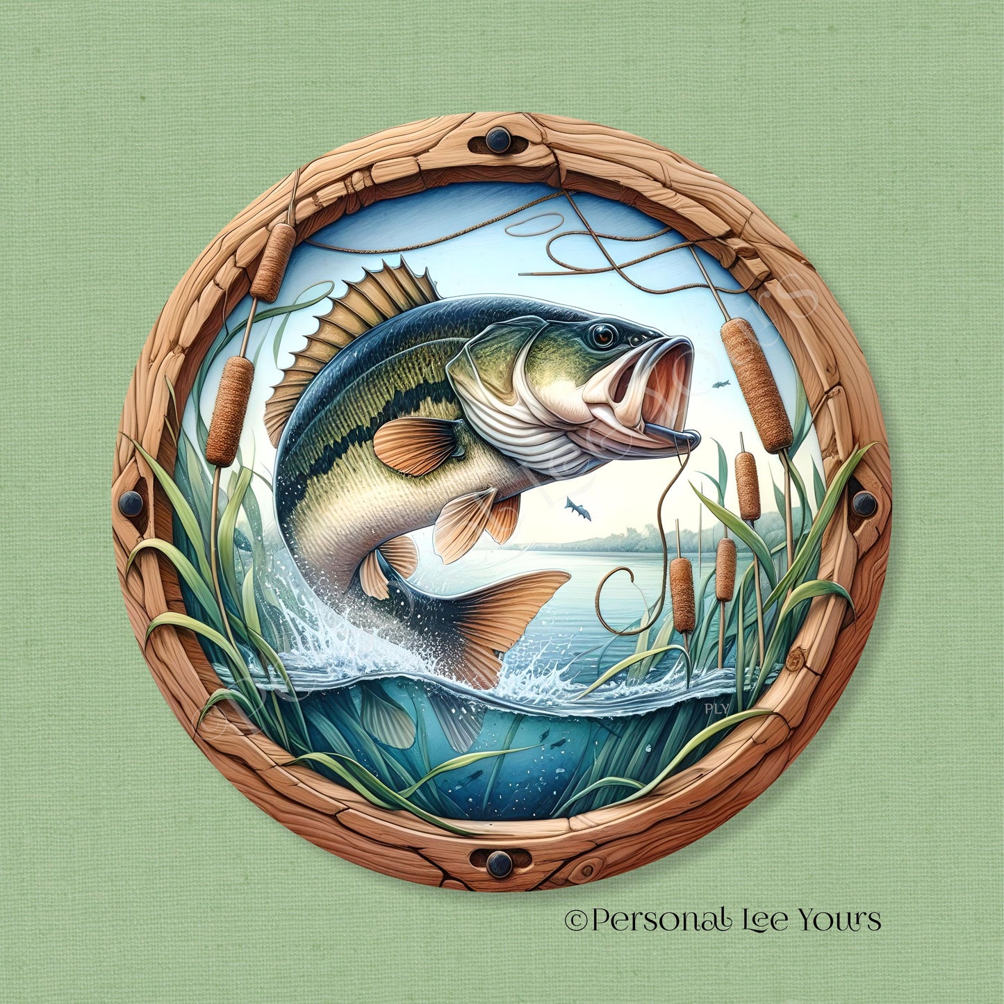 Wreath Sign * Bass Fishing * Round * Lightweight Metal