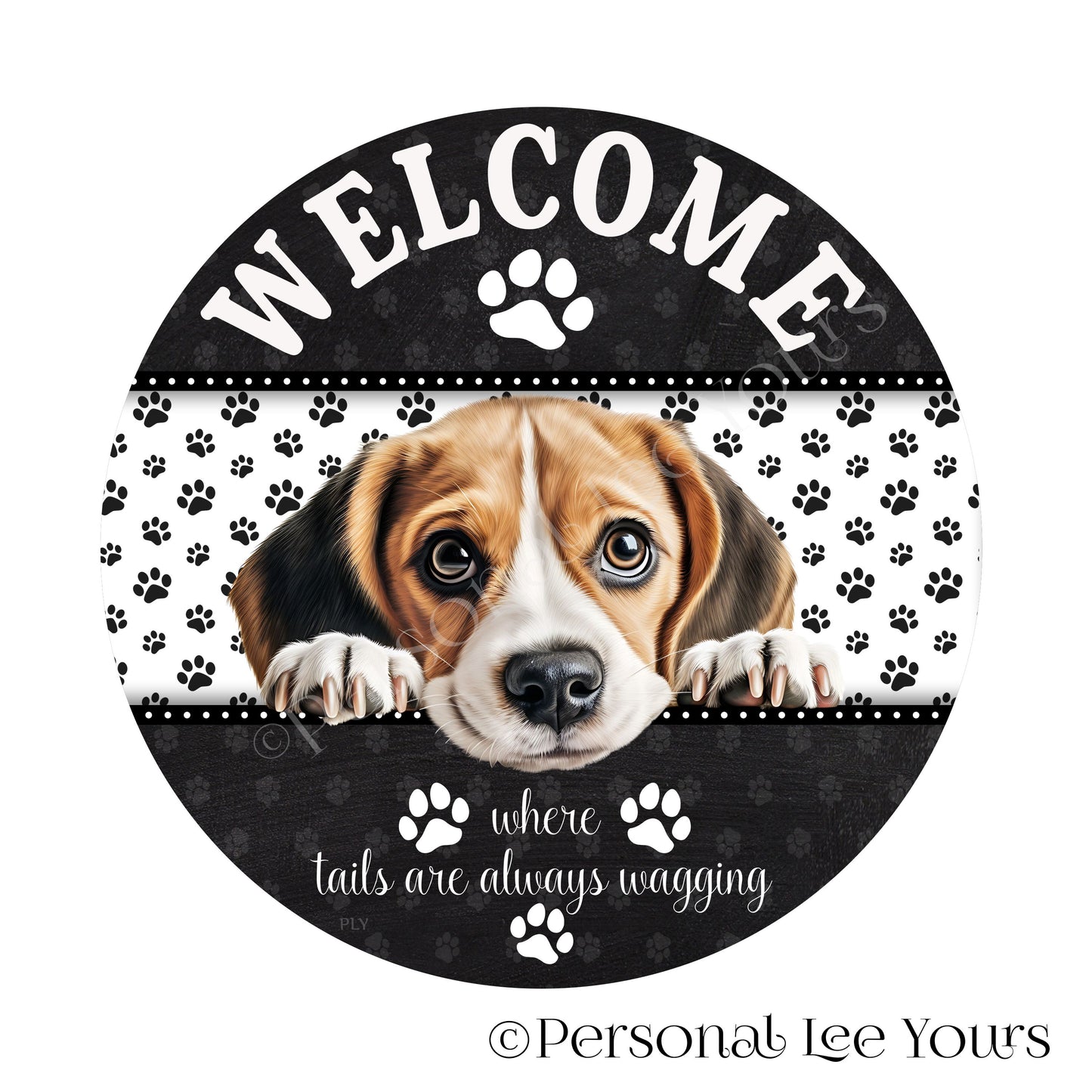 Peeking Pups Wreath Sign * Beagle * Round * Lightweight Metal