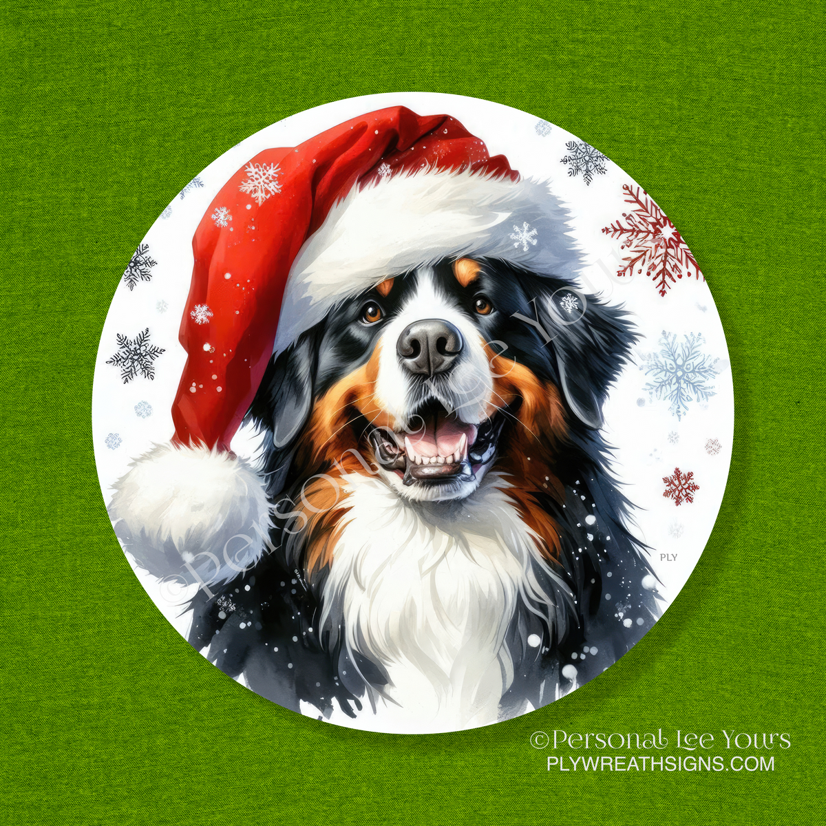 Holiday Wreath Sign * Bernese Mountain Dog Christmas * Round * Lightweight Metal