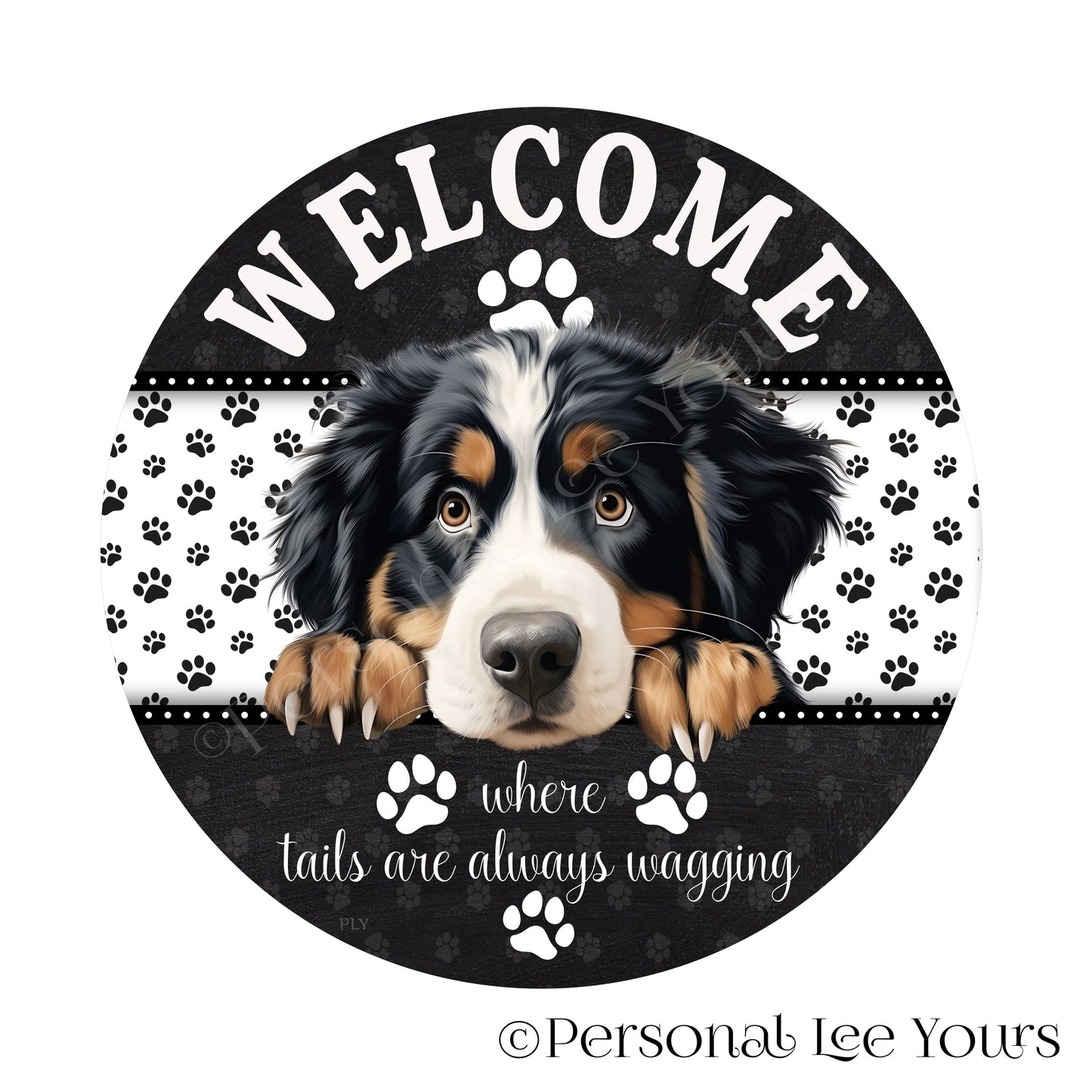 Peeking Pups Wreath Sign * Bernese Mountain * Round * Lightweight Metal