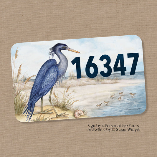 Susan Winget Exclusive Sign * Personalized Blue Heron * Your House Numbers * 3 Sizes * Lightweight Metal