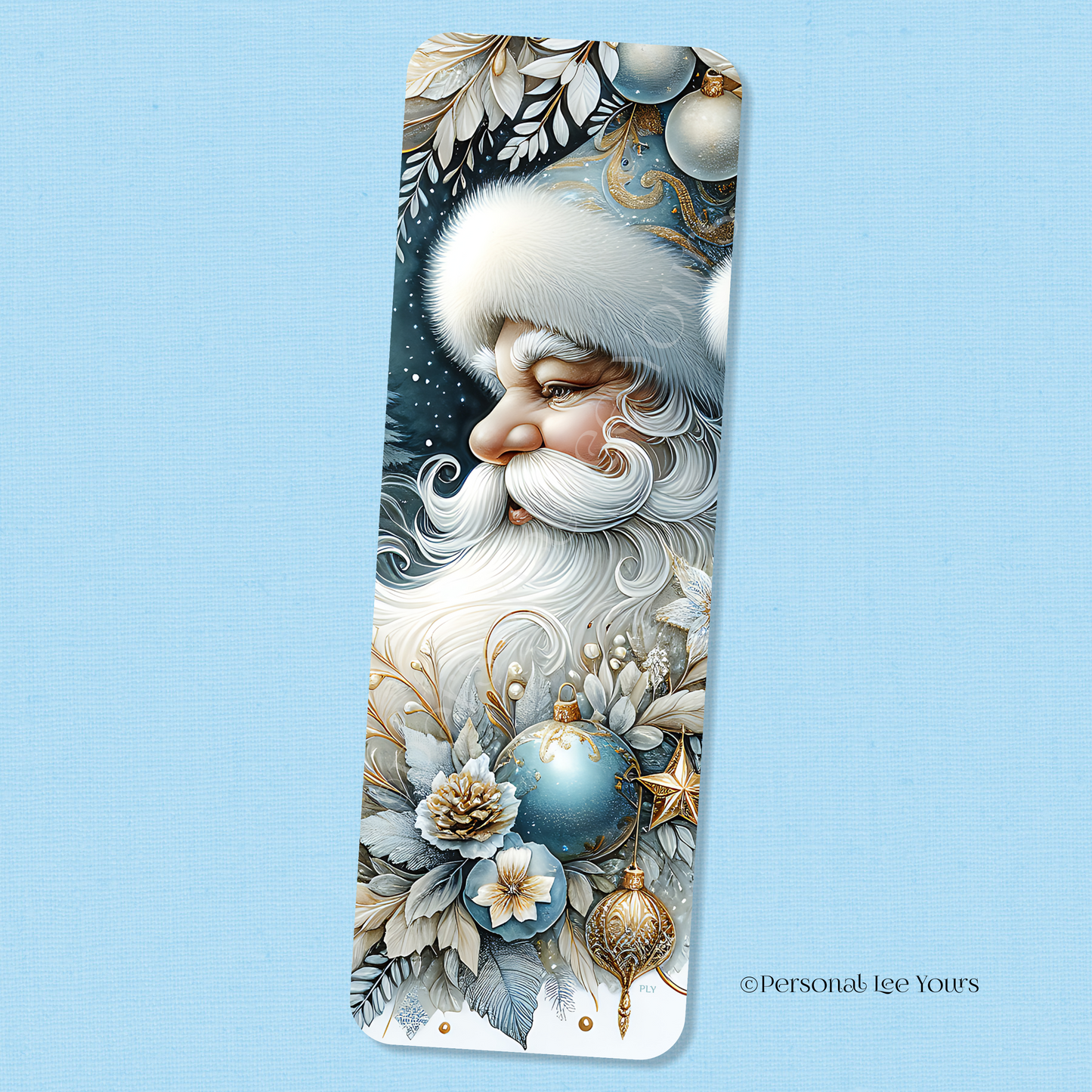 Christmas Wreath Sign * Banner * Blue Santa * 4" x 12" * Lightweight Metal