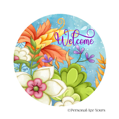 Joy Hall Exclusive Sign * Bright Flowers Welcome * Round * Lightweight Metal