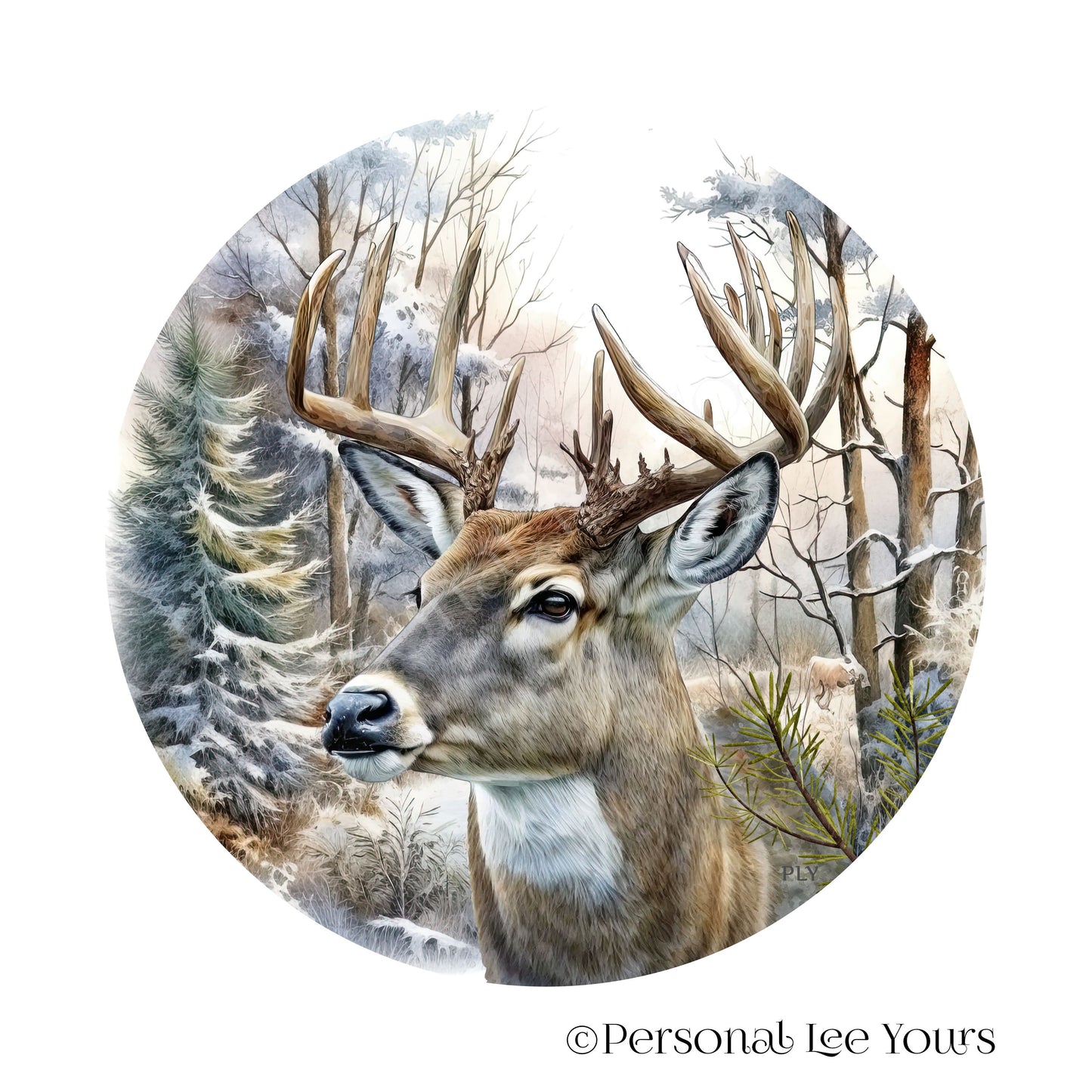 Wreath Sign * Buck In Winter * Round * Lightweight Metal