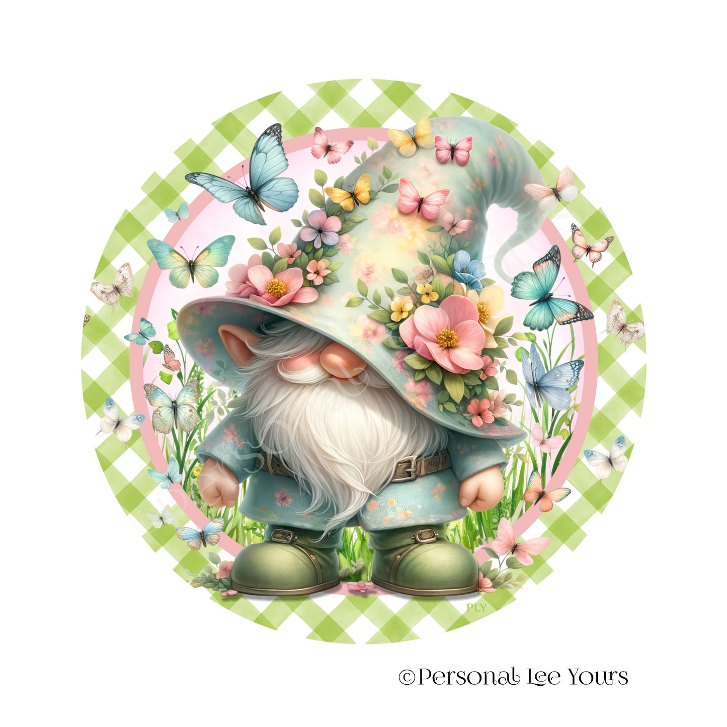 Wreath Sign * Butterfly Gnome * Round * Lightweight Metal