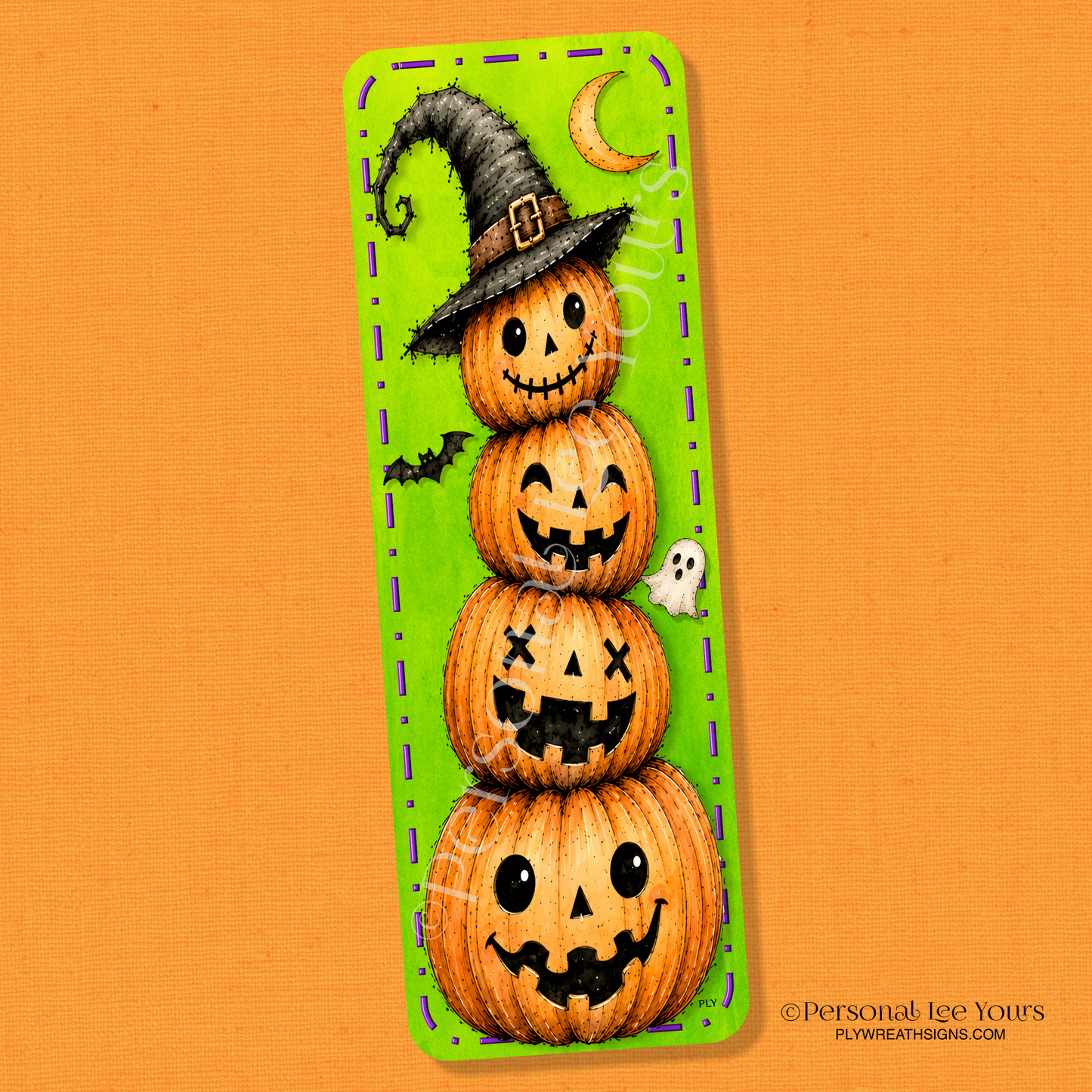 Wreath Sign * Banner * Cute Stacked Pumpkins Vertical * 4" x 12" * Lightweight Metal