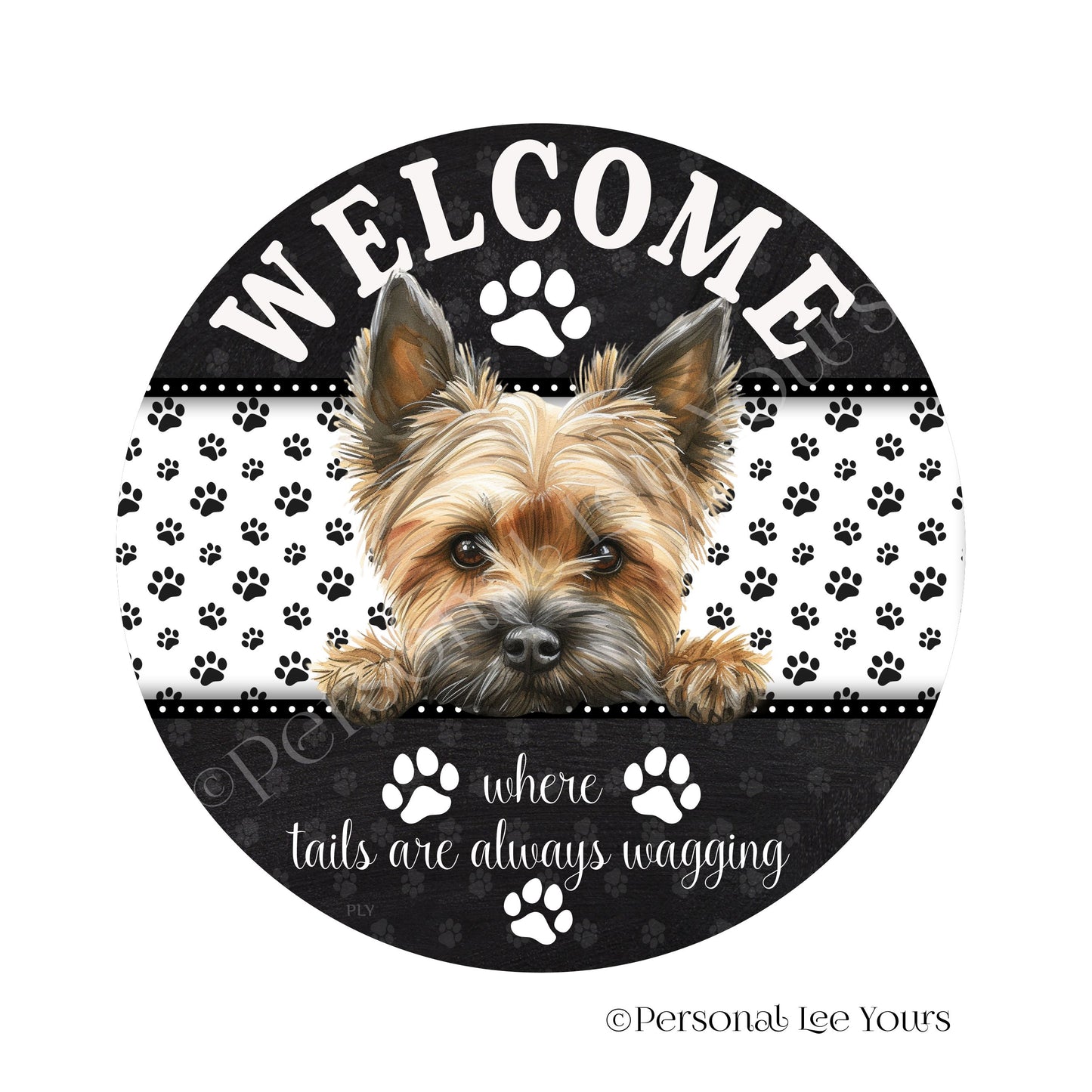 Peeking Pups Wreath Sign * Cairn Terrier * Round * Lightweight Metal