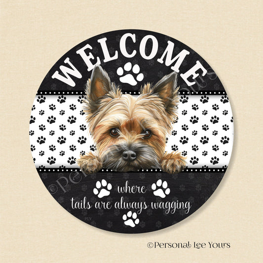 Peeking Pups Wreath Sign * Cairn Terrier * Round * Lightweight Metal