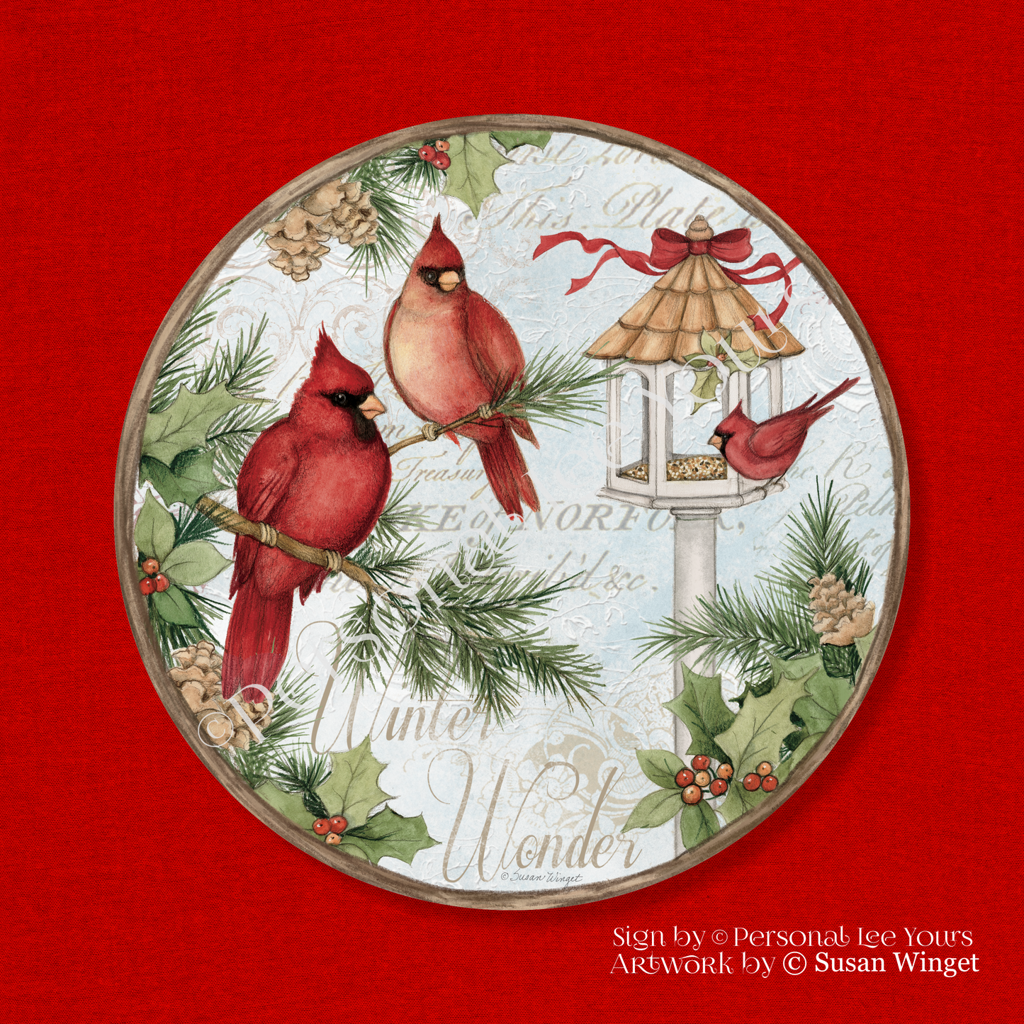 Susan Winget Exclusive Sign * Cardinal Bird Feeder * Round * Lightweight Metal