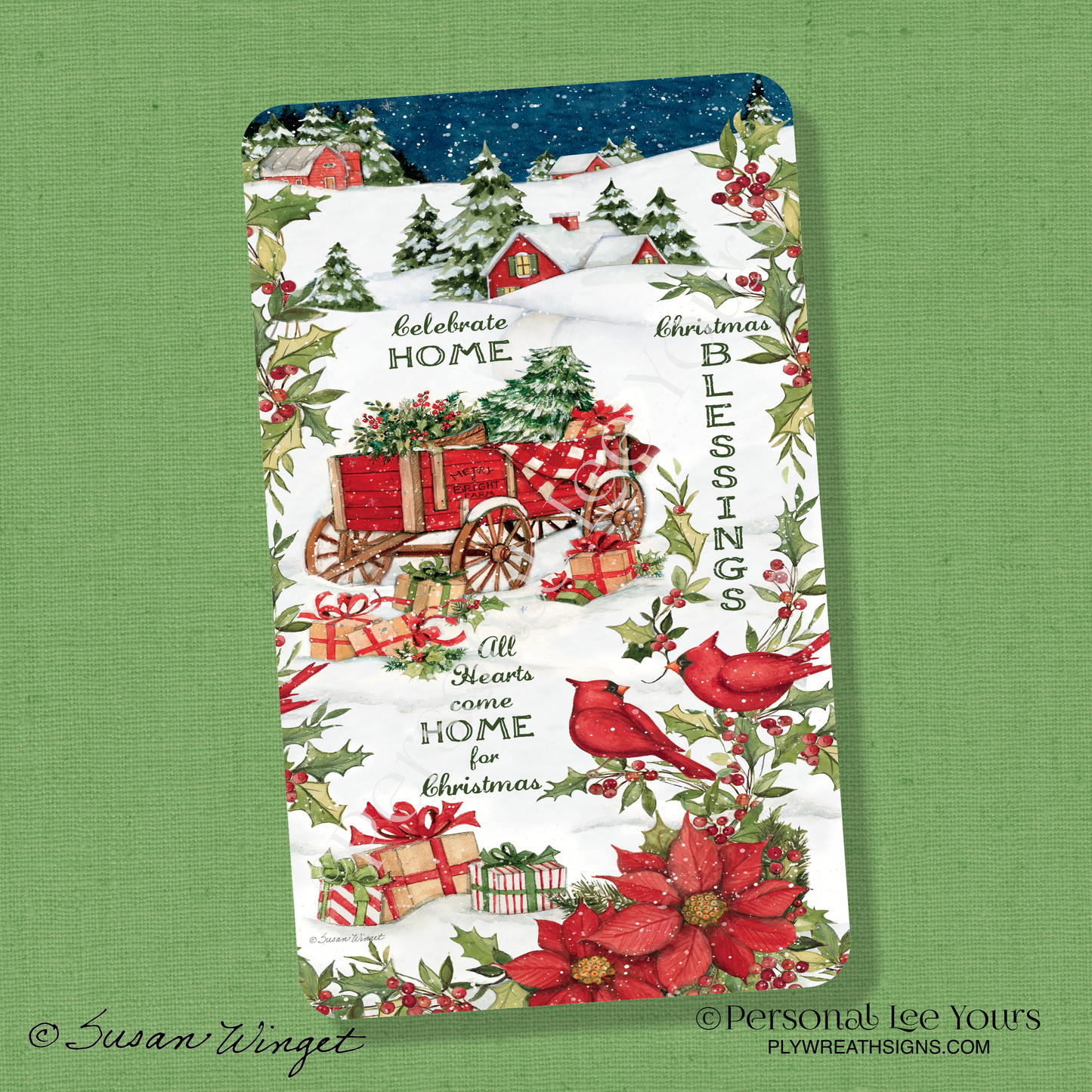 Susan Winget Exclusive Sign * Christmas, Celebrate Home * Vertical * 3 Sizes * Lightweight Metal