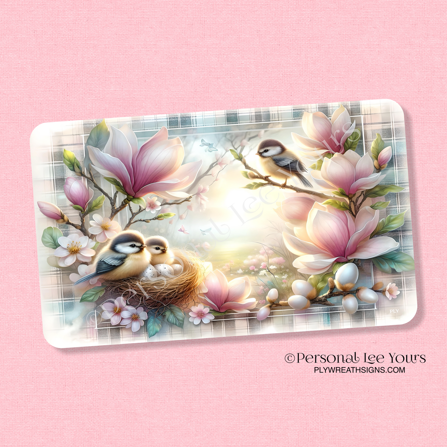 Wreath Sign * Chickadee Spring * Horizontal * 3 Sizes * Lightweight Metal