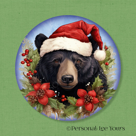 Holiday Wreath Sign * Woodland Christmas Bear *  Round * Lightweight Metal