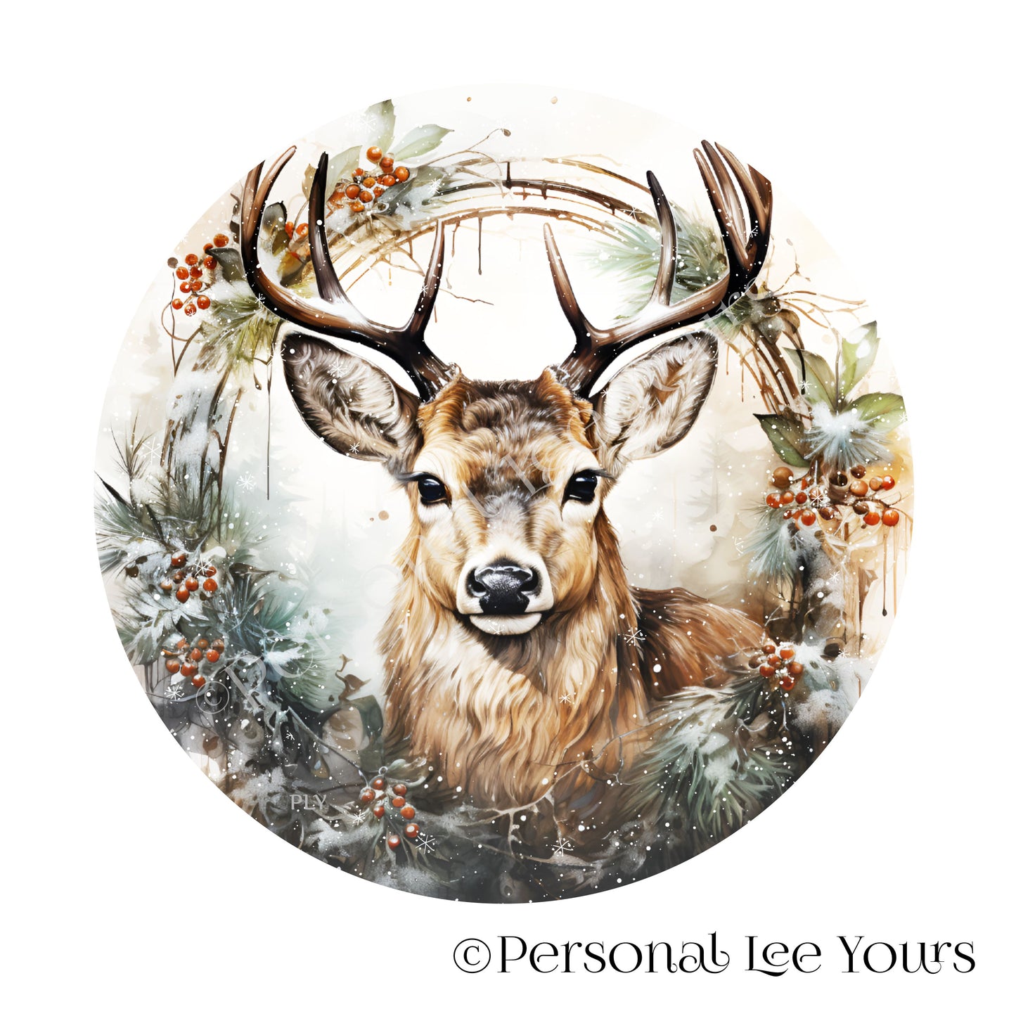 Holiday Wreath Sign * Christmas Buck * Round * Lightweight Metal