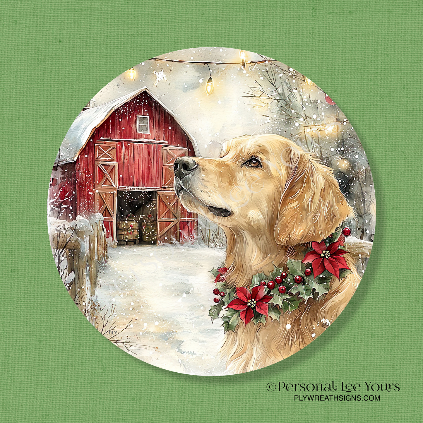 Holiday Wreath Sign * Christmas Golden * Round * Lightweight Metal