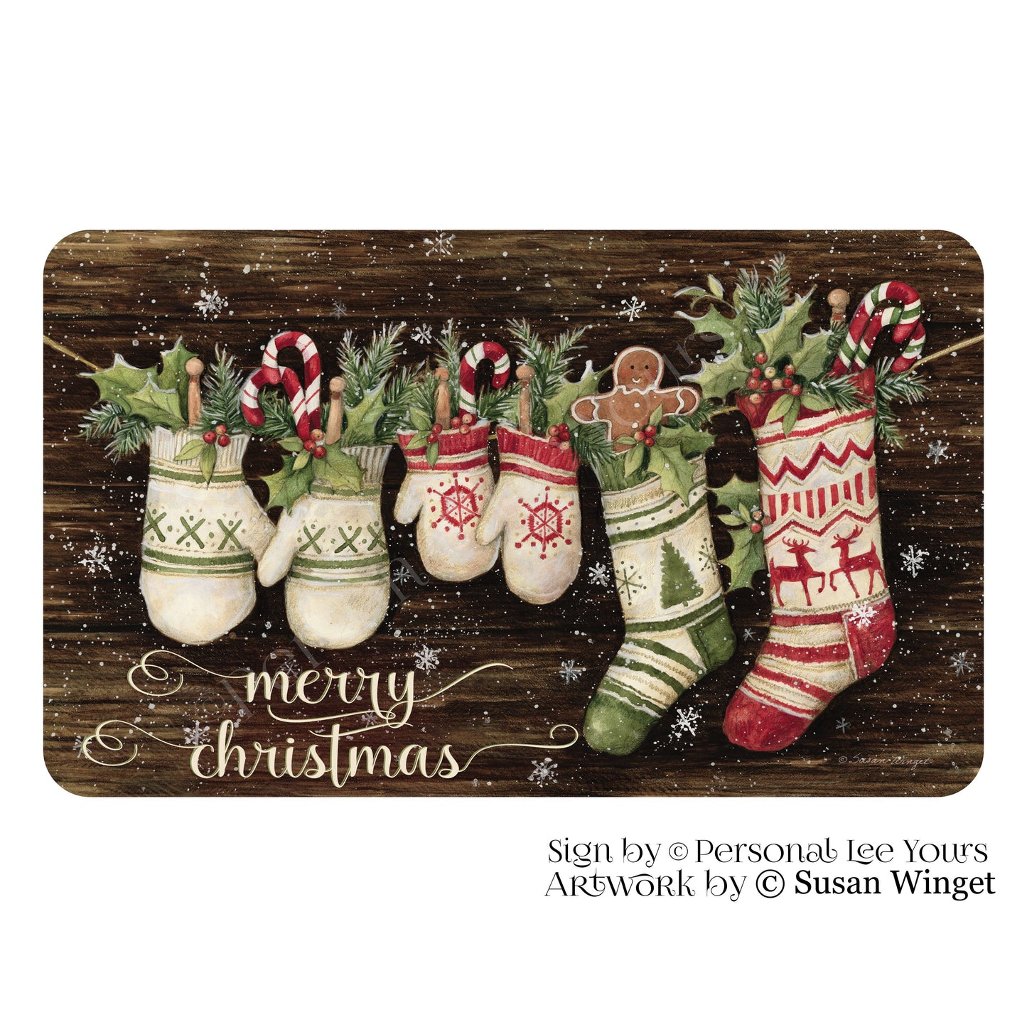 Susan Winget Exclusive Sign * Christmas Mittens * Horizontal * 4 Sizes * Lightweight Metal