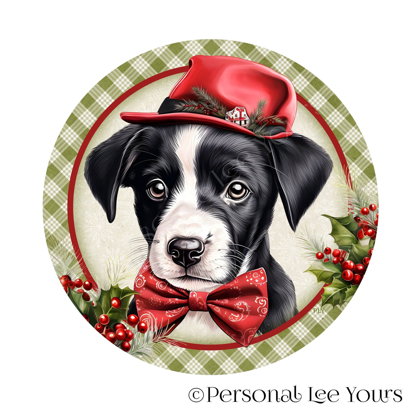 Holiday Wreath Sign * Christmas Puppy 3 * Round * Lightweight Metal