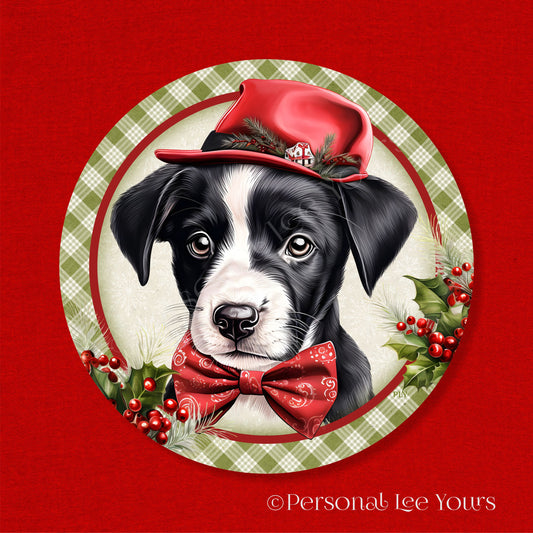 Holiday Wreath Sign * Christmas Puppy 3 *  Round * Lightweight Metal