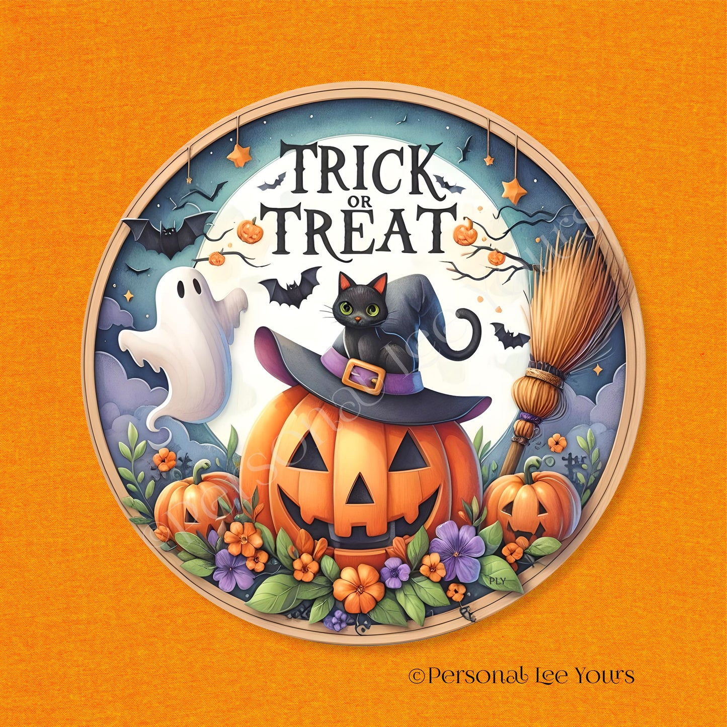 Wreath Sign * Halloween/Cute Trick Or Treat * Round * Lightweight Metal