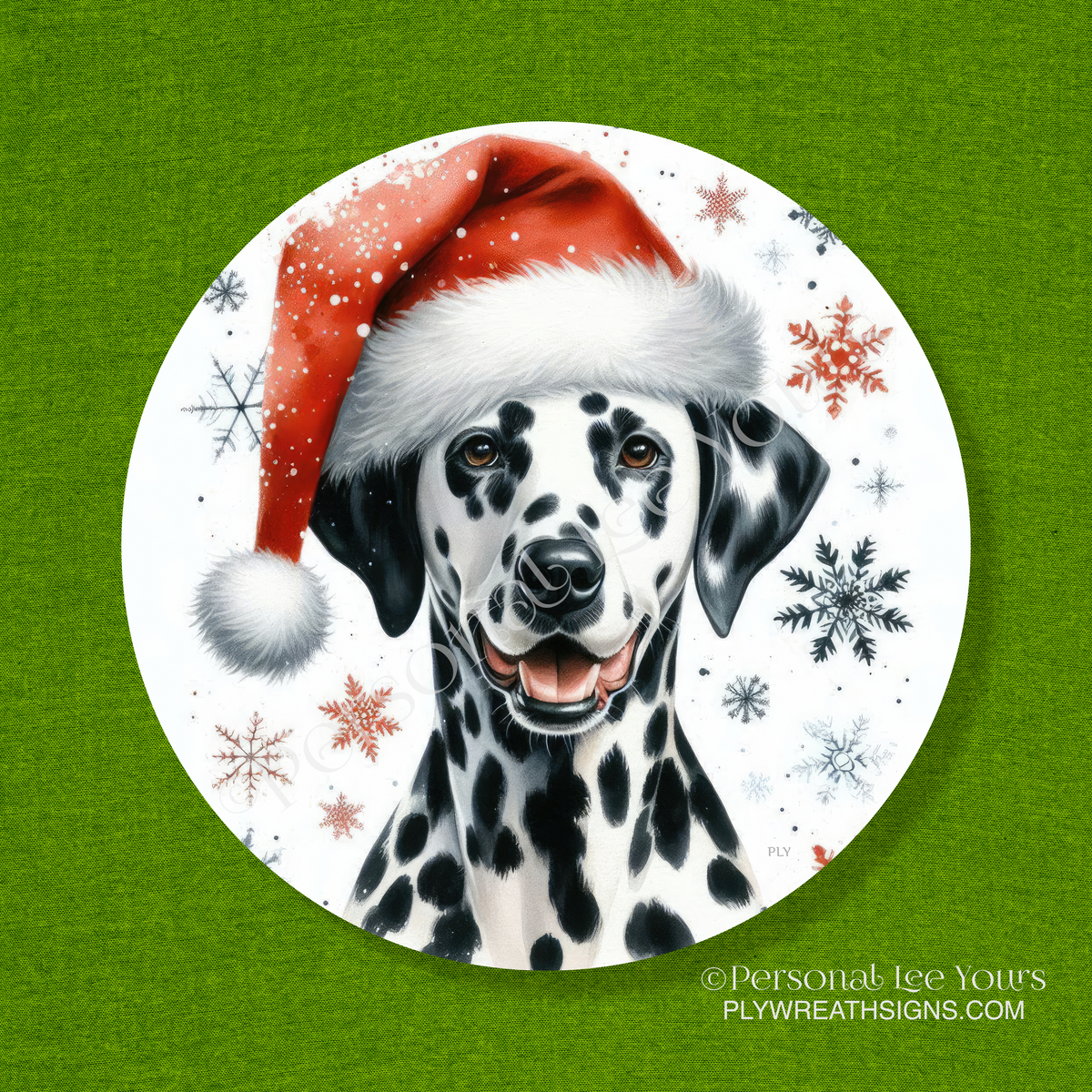 Holiday Wreath Sign * Dalmatian Christmas * Round * Lightweight Metal
