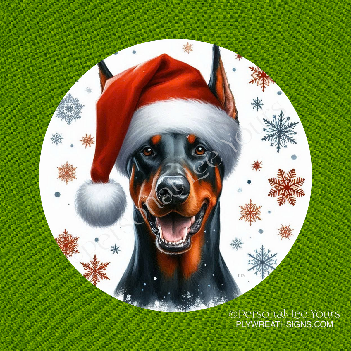 Holiday Wreath Sign * Doberman Pinscher Christmas * Round * Lightweight Metal