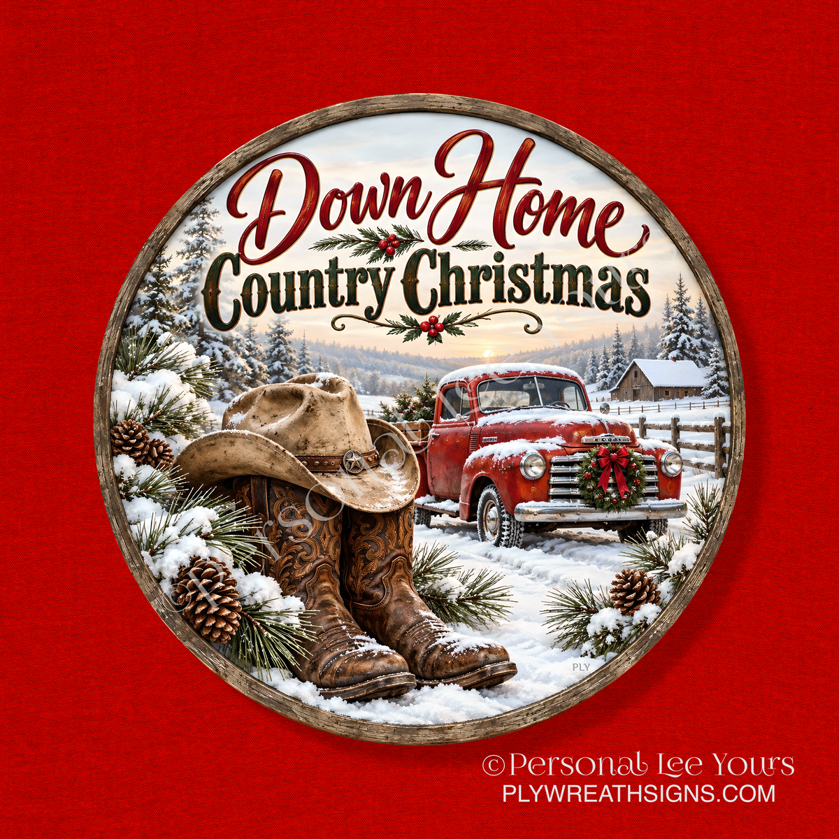 Holiday Wreath Sign * Country Christmas * Round * Lightweight Metal