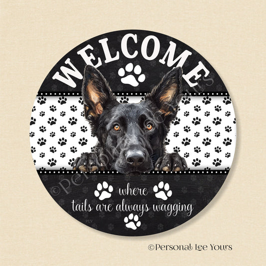Peeking Pups Wreath Sign * Dutch Shepherd * Round * Lightweight Metal
