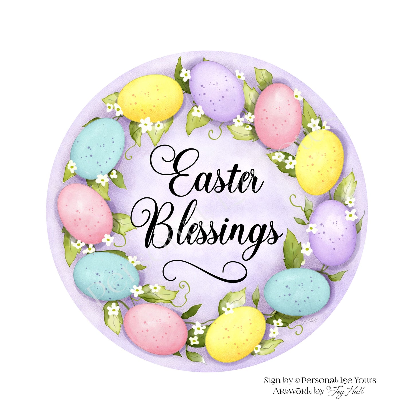 Joy Hall Exclusive Sign * Easter Egg Wreath * Purple * Round * Lightweight Metal