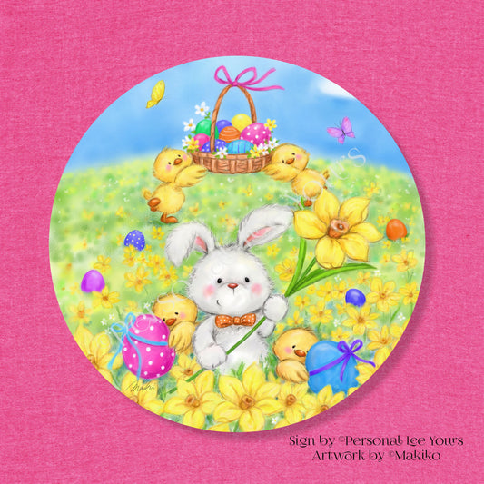 Makiko Exclusive Sign * Easter Rabbit and Chicks * Round * Lightweight Metal