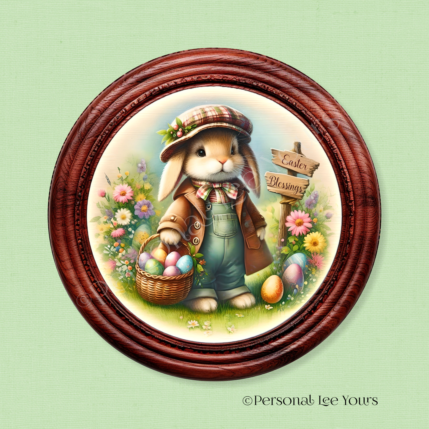 Wreath Sign * Easter Blessings, Peter Rabbit * Round * Lightweight Metal