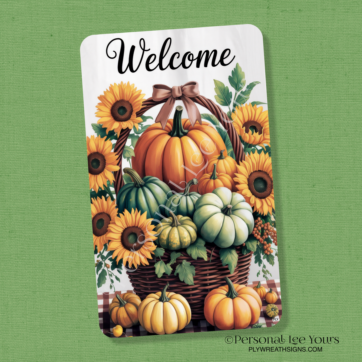 Wreath Sign * Fall Basket Welcome * Vertical * 3 Sizes * Lightweight Metal