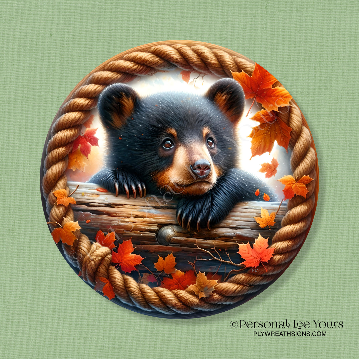 Wreath Sign * Fall Bear * Round * Lightweight Metal