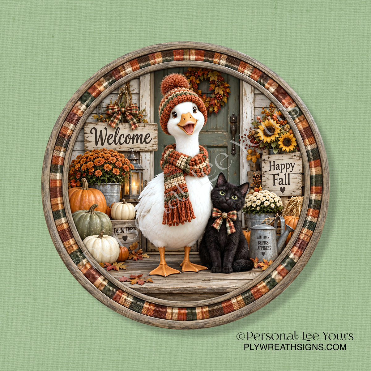 Wreath Sign * Fall Goose Porch * Round * Lightweight Metal