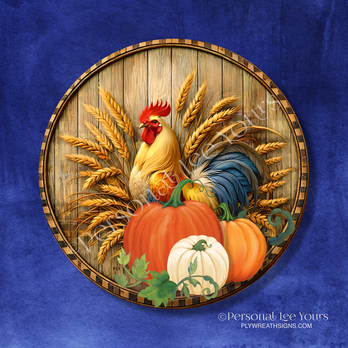 Wreath Sign * Fall Rooster * Round * Lightweight Metal