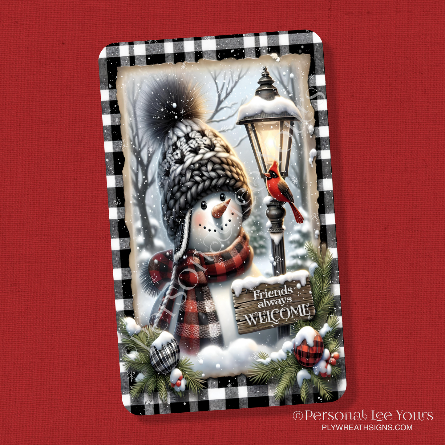 Wreath Sign * Friends Always Welcome Snowman * Vertical * 3 Sizes * Lightweight Metal