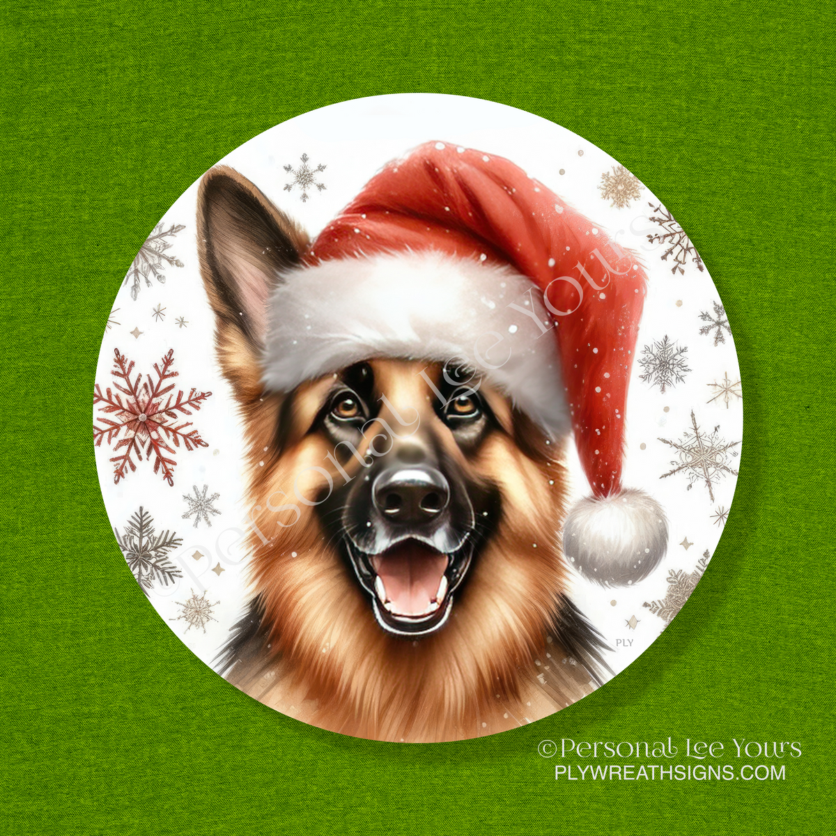 Holiday Wreath Sign * German Shepherd Christmas * Round * Lightweight Metal