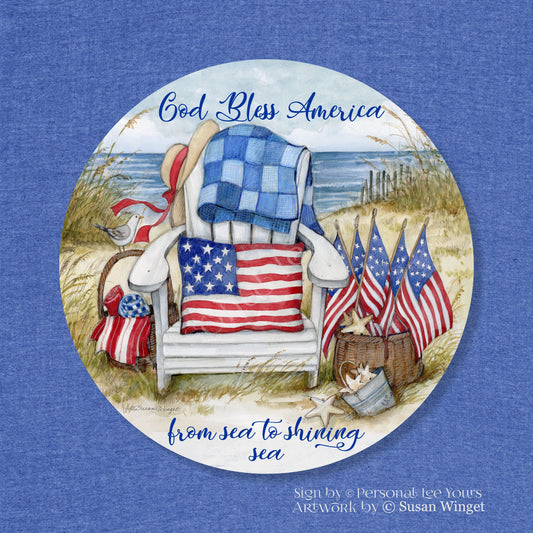 Susan Winget Exclusive Sign * God Bless American From Sea to Shining Sea * Round * Lightweight Metal
