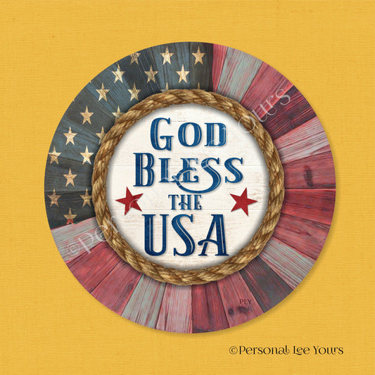 Patriotic Wreath Sign * God Bless The USA * Round * Lightweight Metal