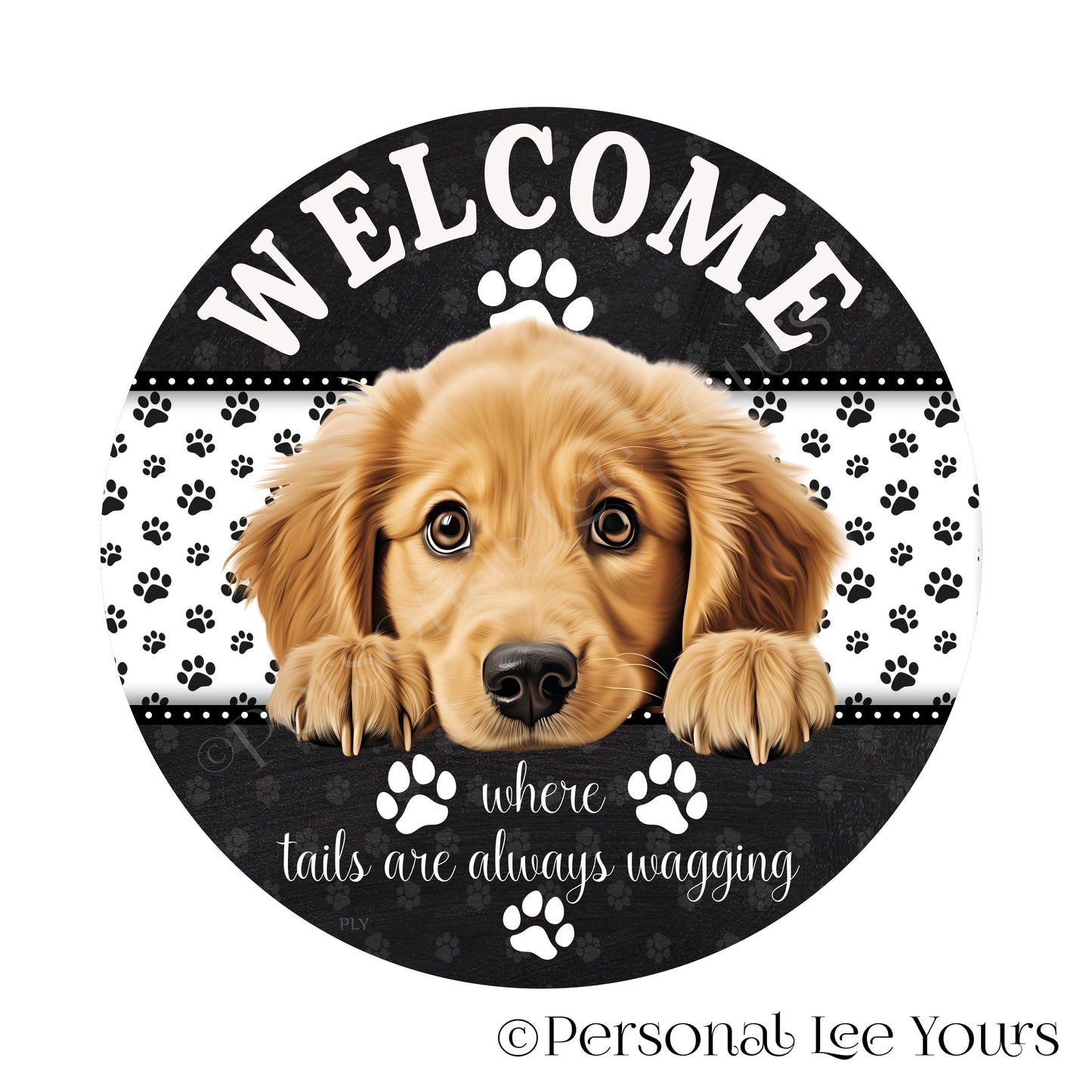 Peeking Pups Wreath Sign * Golden Retriever * Round * Lightweight Metal