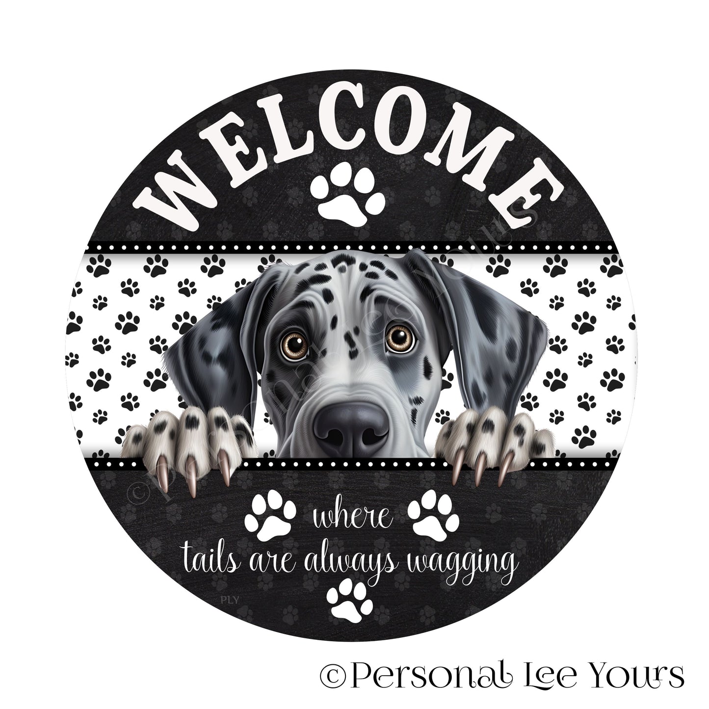 Peeking Pups Wreath Sign * Great Dane * Round * Lightweight Metal