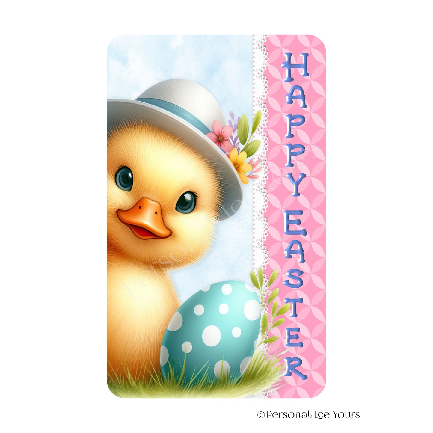 Wreath Sign * Happy Easter * Peeking Duck * Vertical * Lightweight Metal