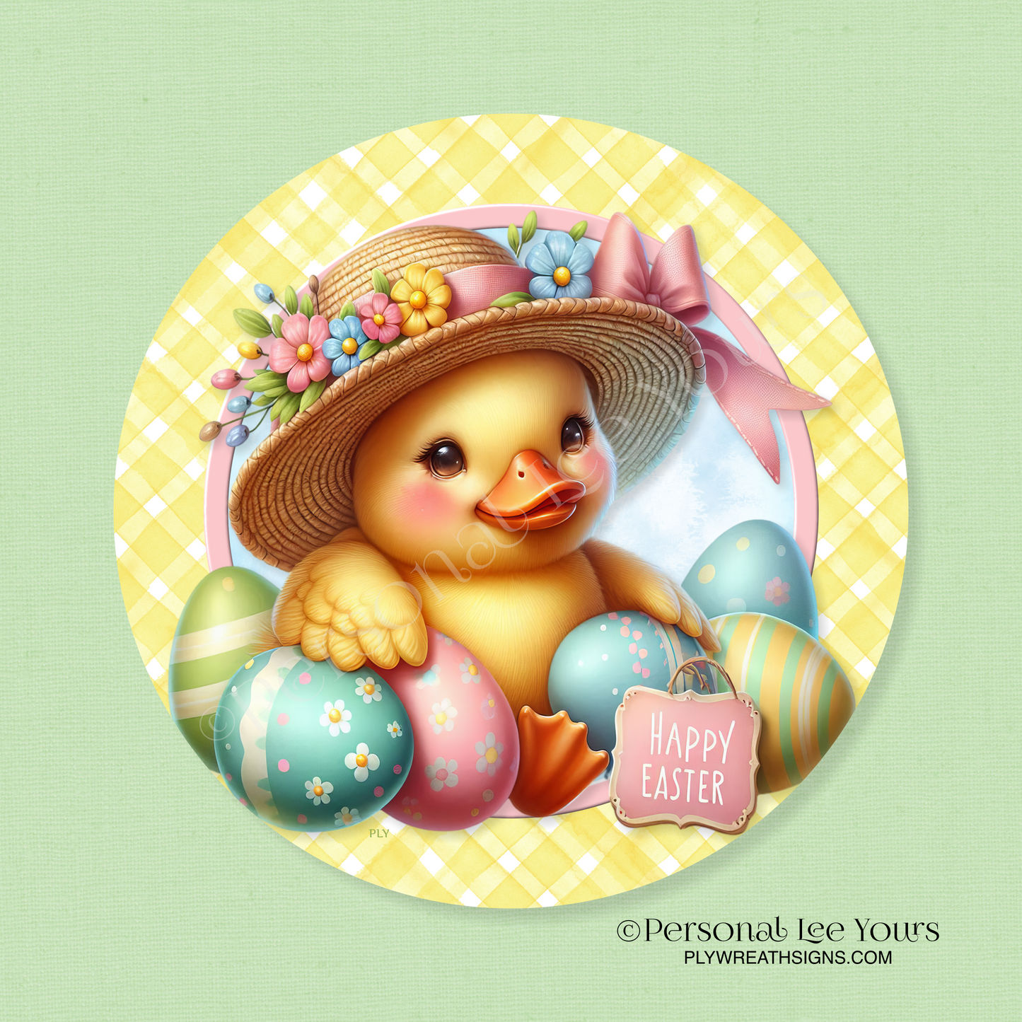 Wreath Sign * Happy Easter Duck * Round * Lightweight Metal