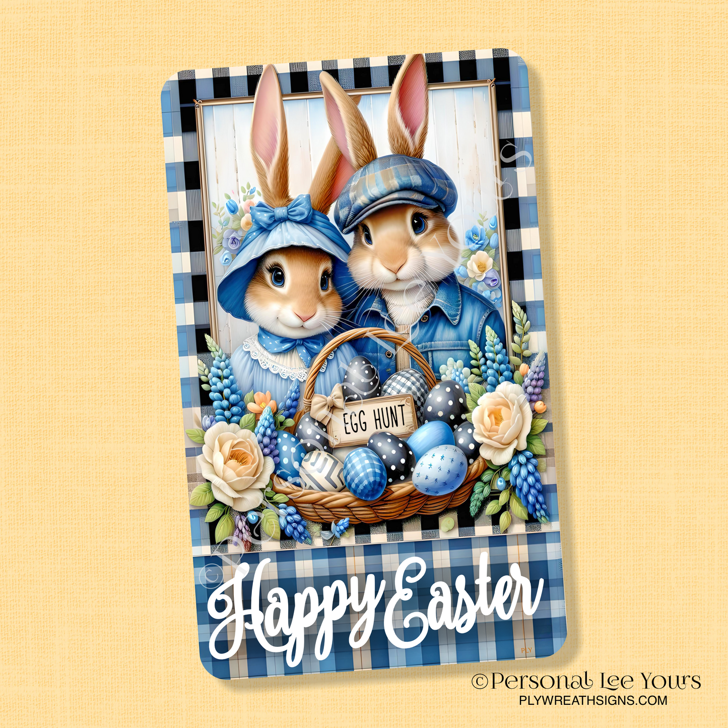 Wreath Sign * Happy Easter, Egg Hunt * Vertical *3 Sizes * Lightweight Metal