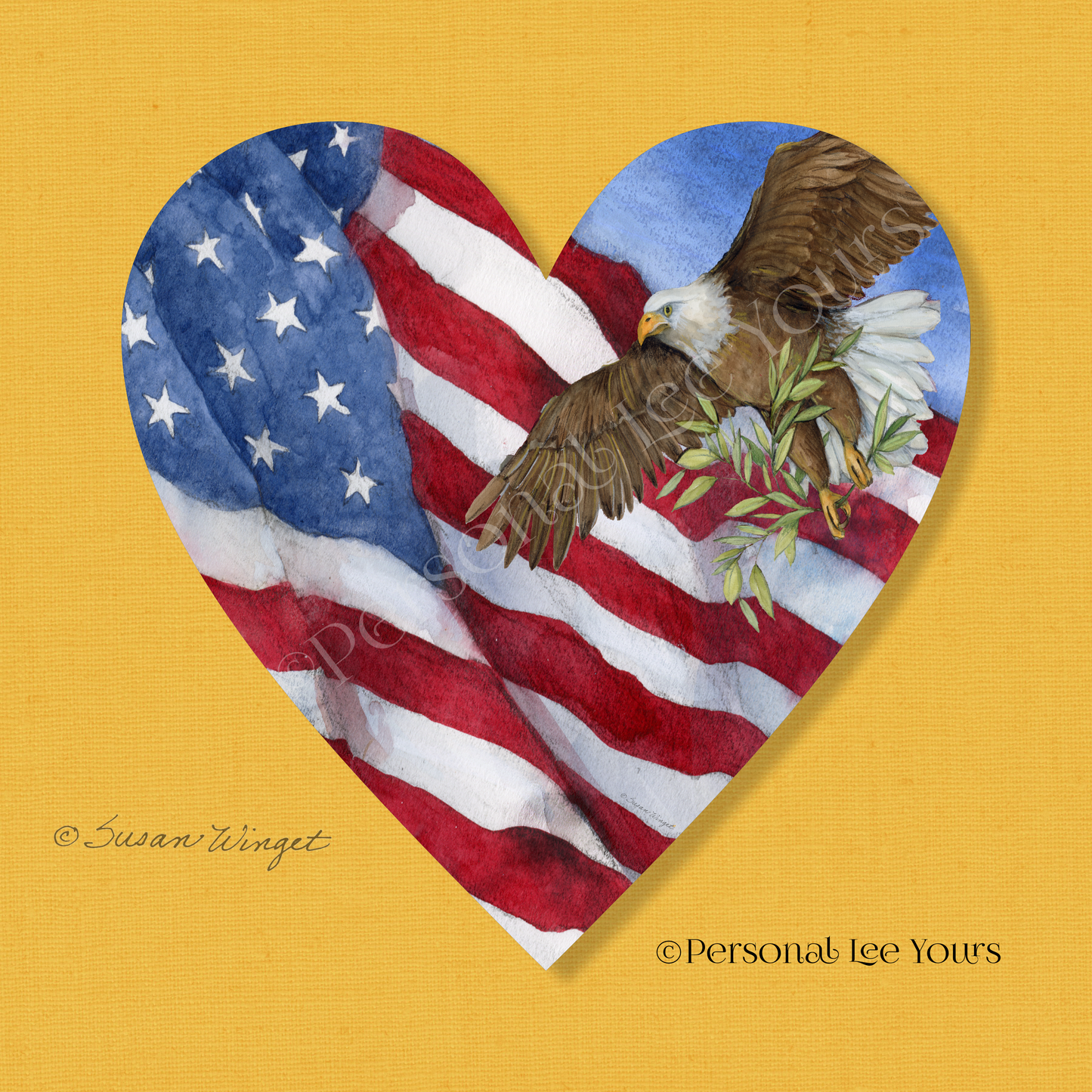 Susan Winget Heart Shape Wreath Sign * Flying Eagle/Flag * 3 Sizes * Lightweight Metal * Exclusive