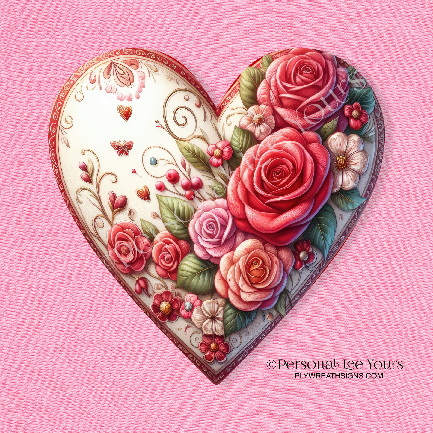 Heart Shape Wreath Sign * Heartfelt Roses * 3 Sizes * Lightweight Metal