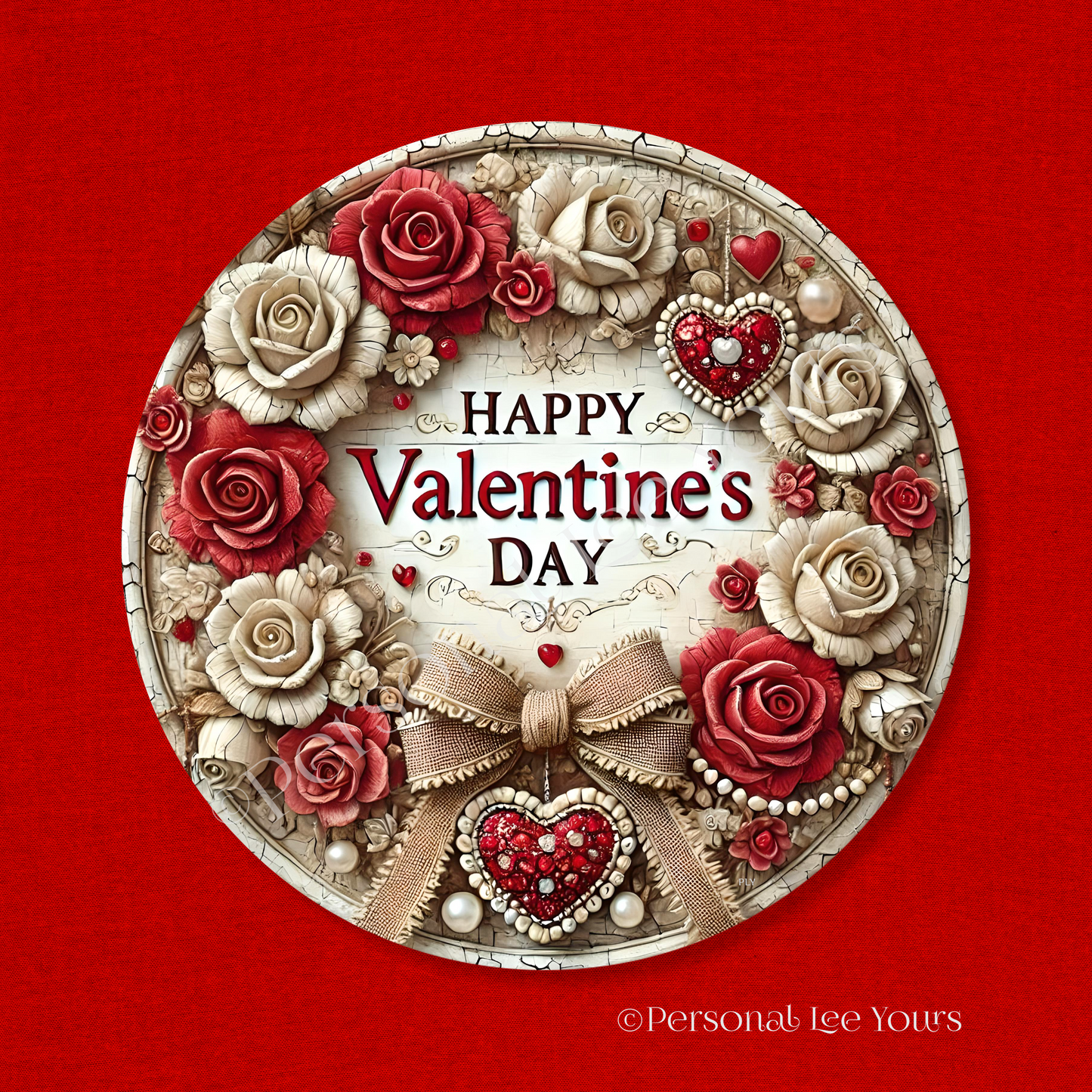 Valentine's Day Wreath Sign * Farmhouse Roses * Round * Lightweight Metal