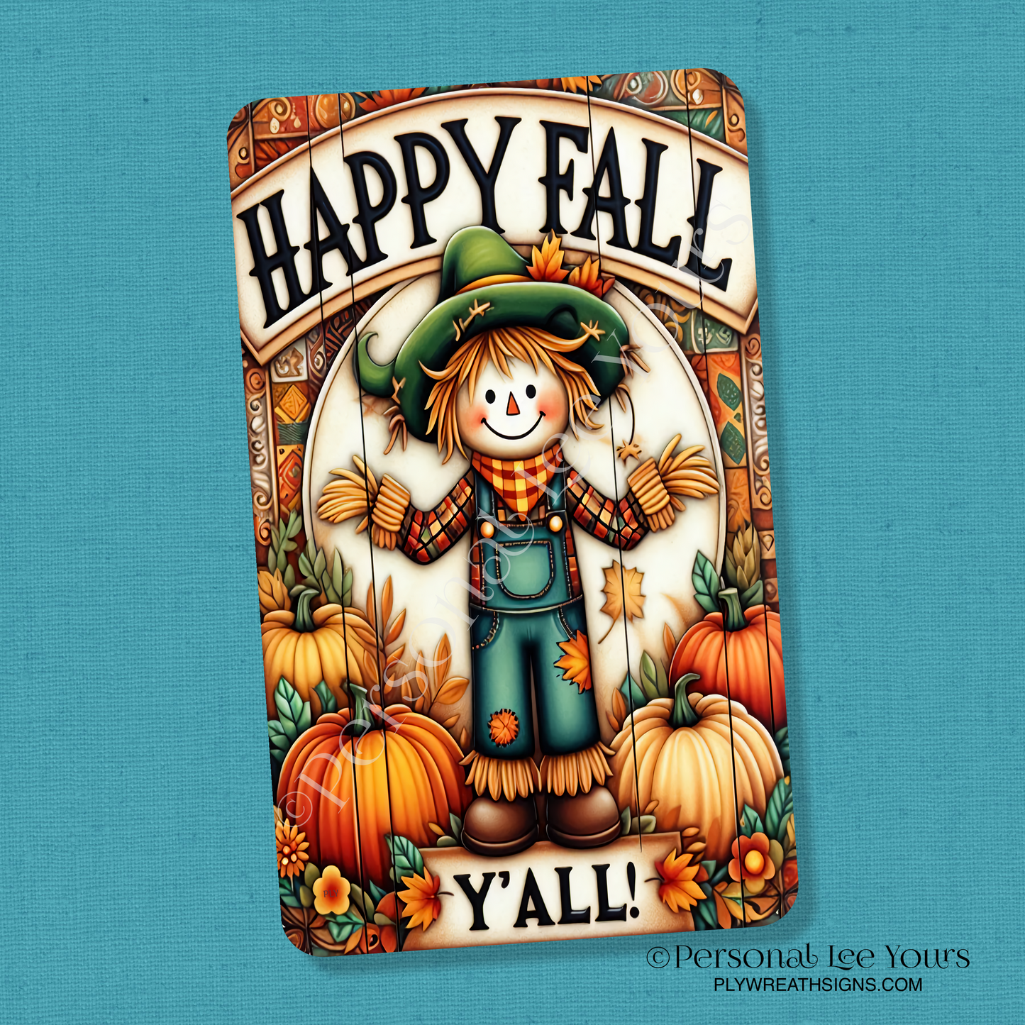 Wreath Sign * Happy Fall Y'all Scarecrow * Vertical * 3 Sizes * Lightweight Metal