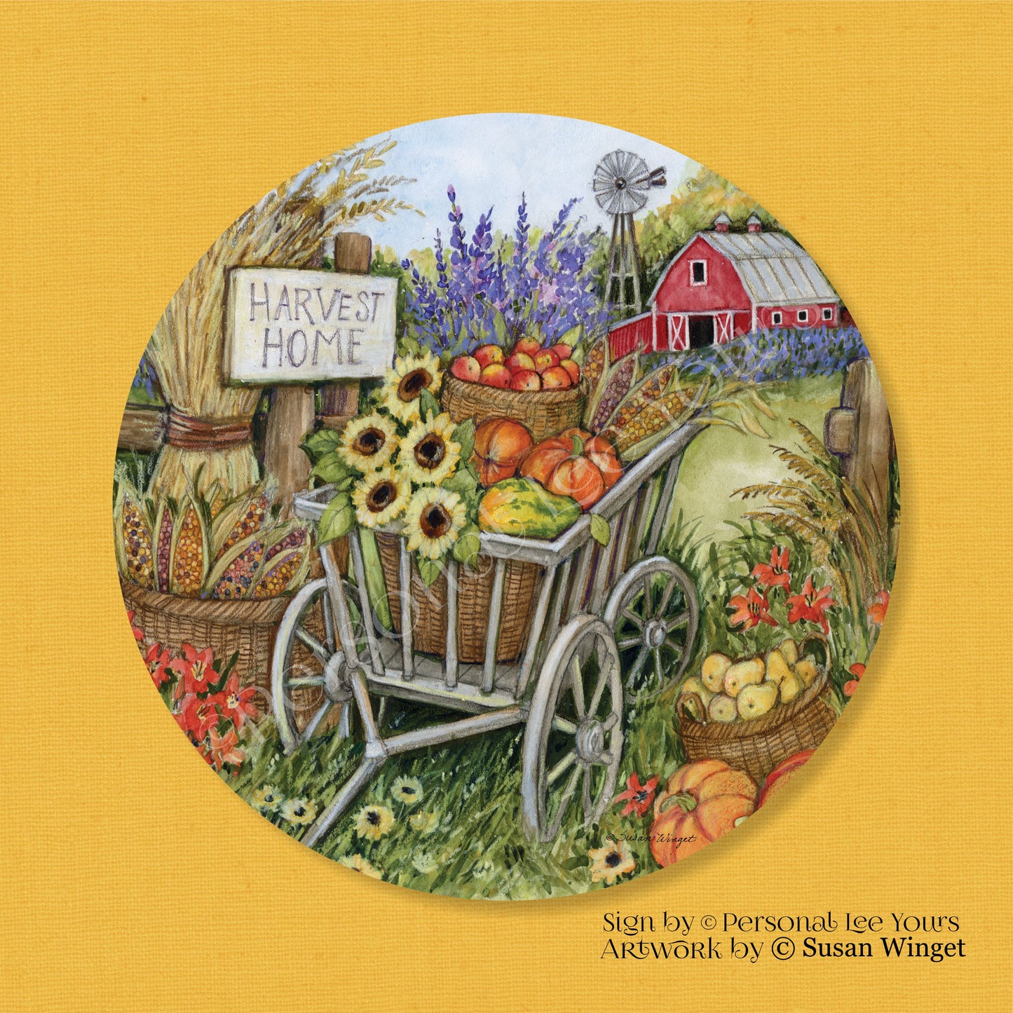 Susan Winget Exclusive Sign * Harvest Home Wagon * Round * Lightweight Metal